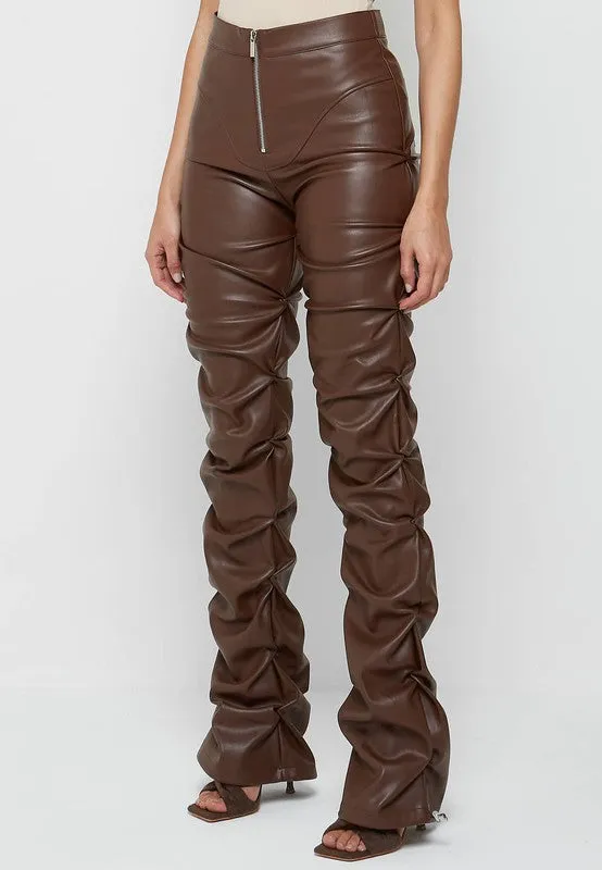 TEEK - Brown Zip Front Folds Pants