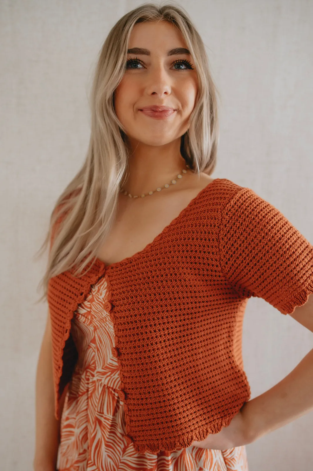 The Lana Loose Cropped Cardigan - Burnt Caramel