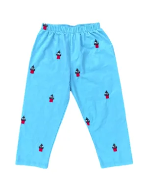 Turquoise Corduroy Pants with Embroidered Bug Light