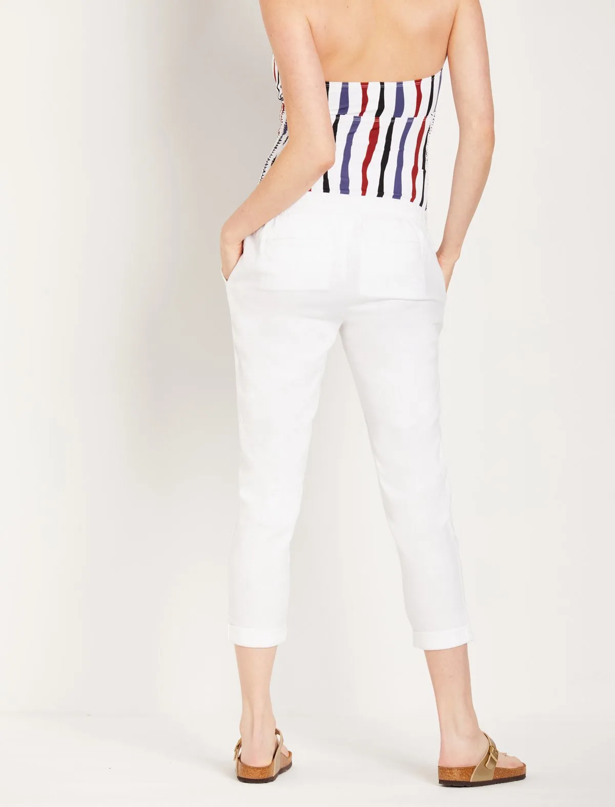 Under Belly Linen Blend Straight Leg Maternity Pants in White