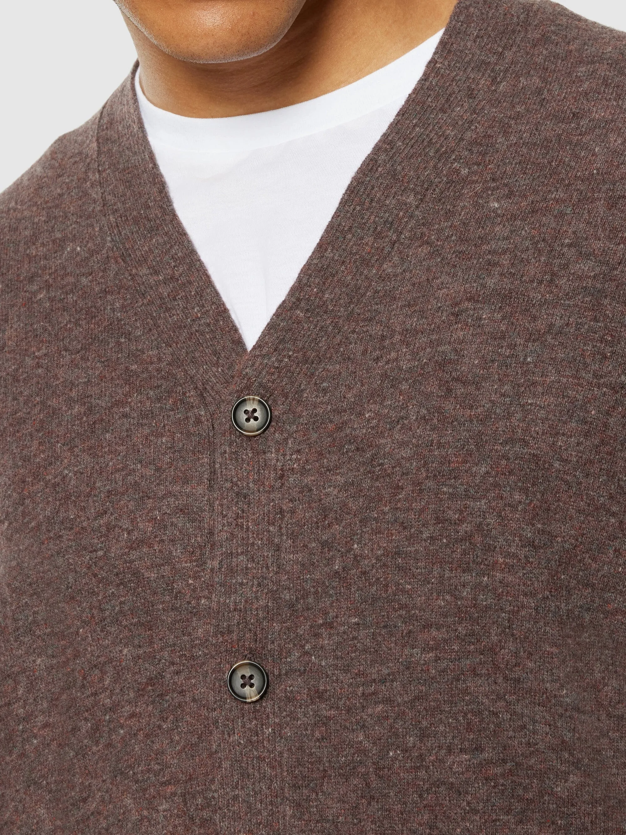 V-neck wool knit cardigan - RWS - Demitasse (brown)