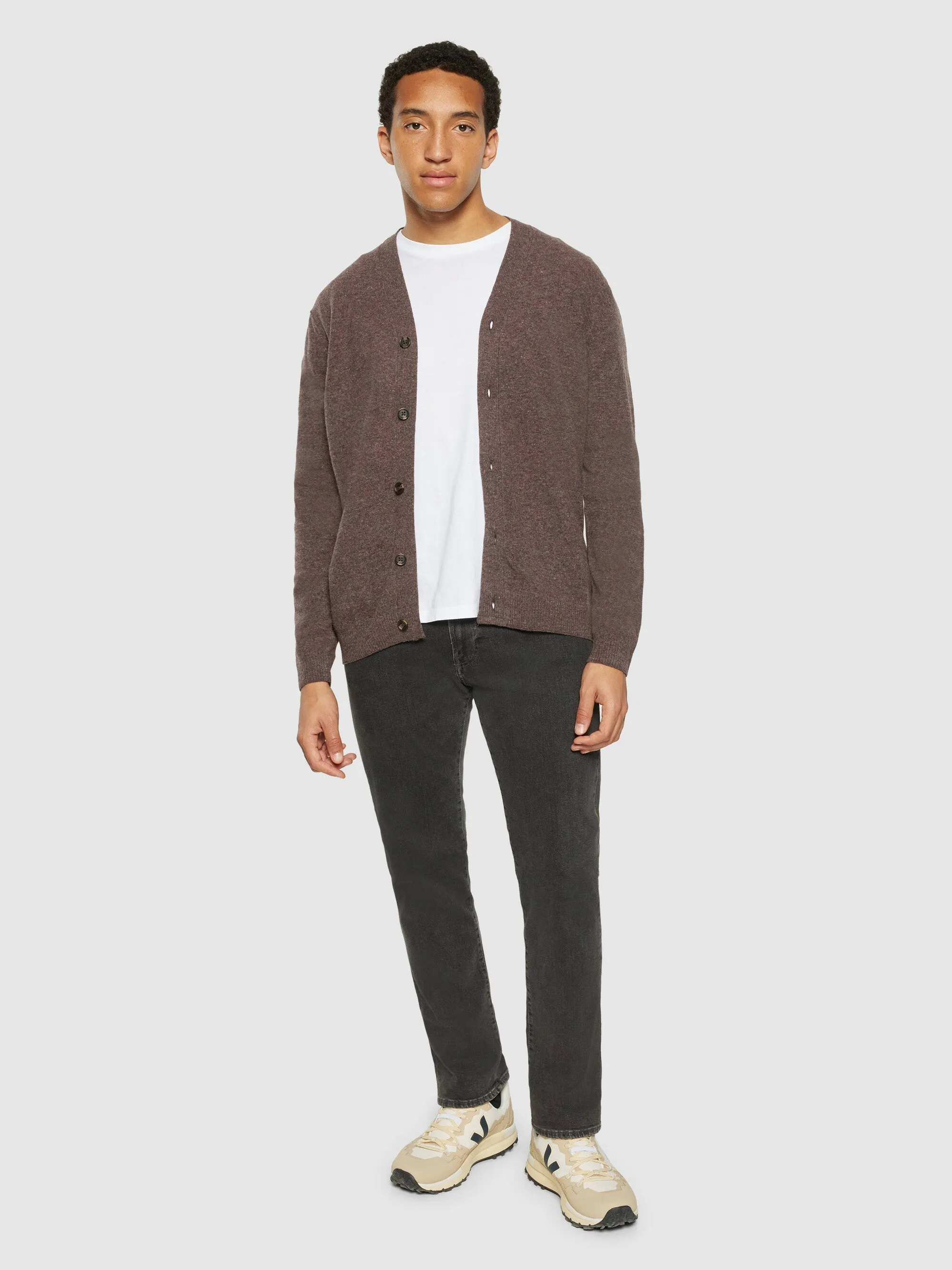 V-neck wool knit cardigan - RWS - Demitasse (brown)