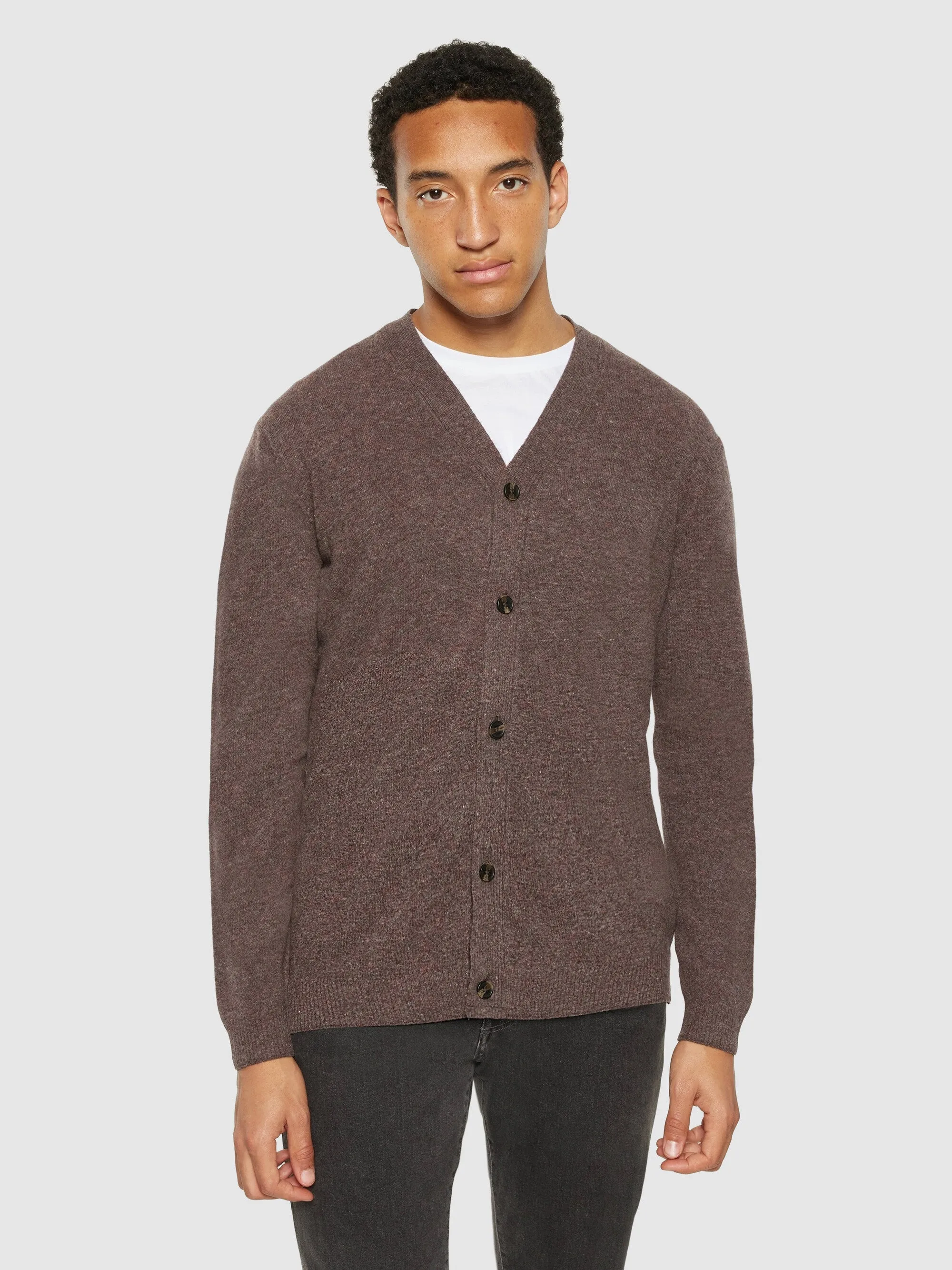 V-neck wool knit cardigan - RWS - Demitasse (brown)