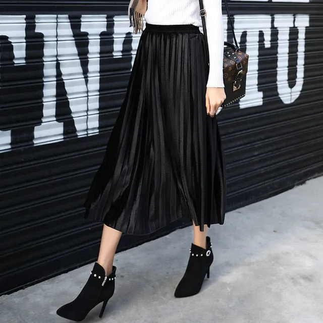 Velvet High Waist Long Skirt