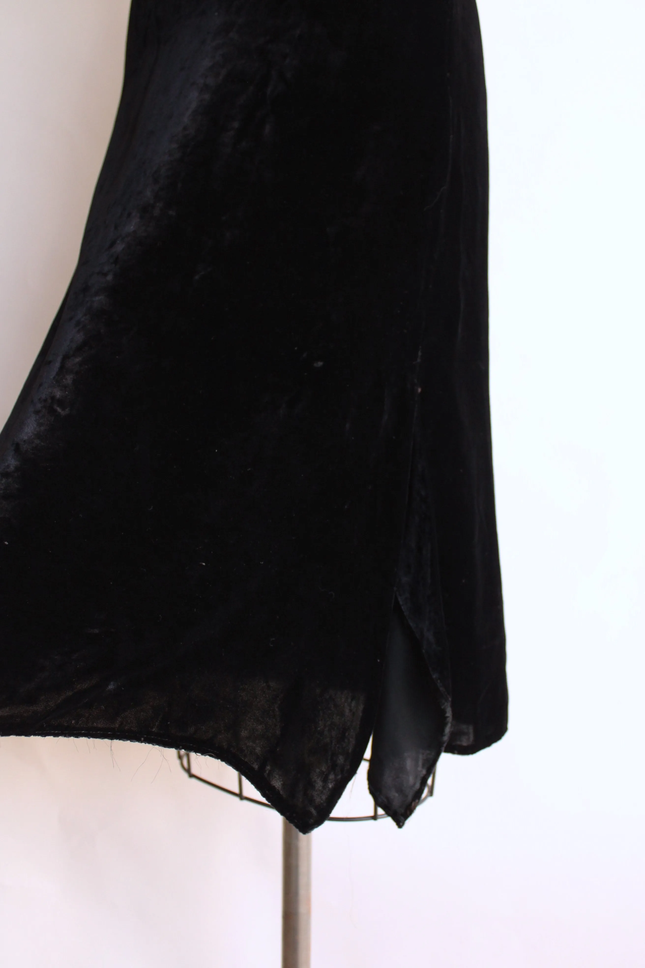 Vintage 1930s Black Silk Velvet Skirt With Side Slits