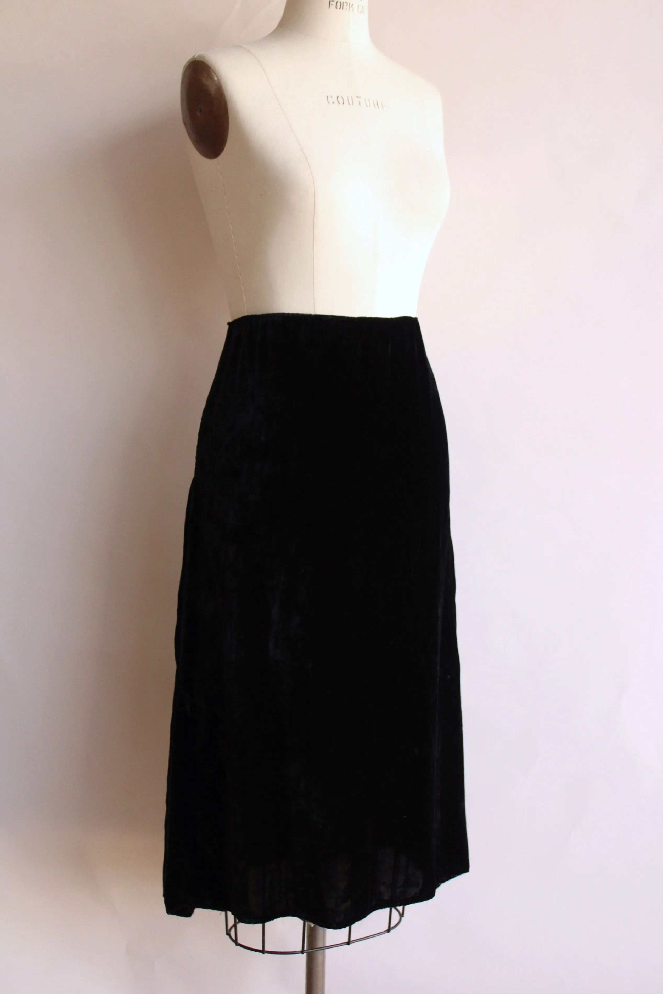 Vintage 1930s Black Silk Velvet Skirt With Side Slits