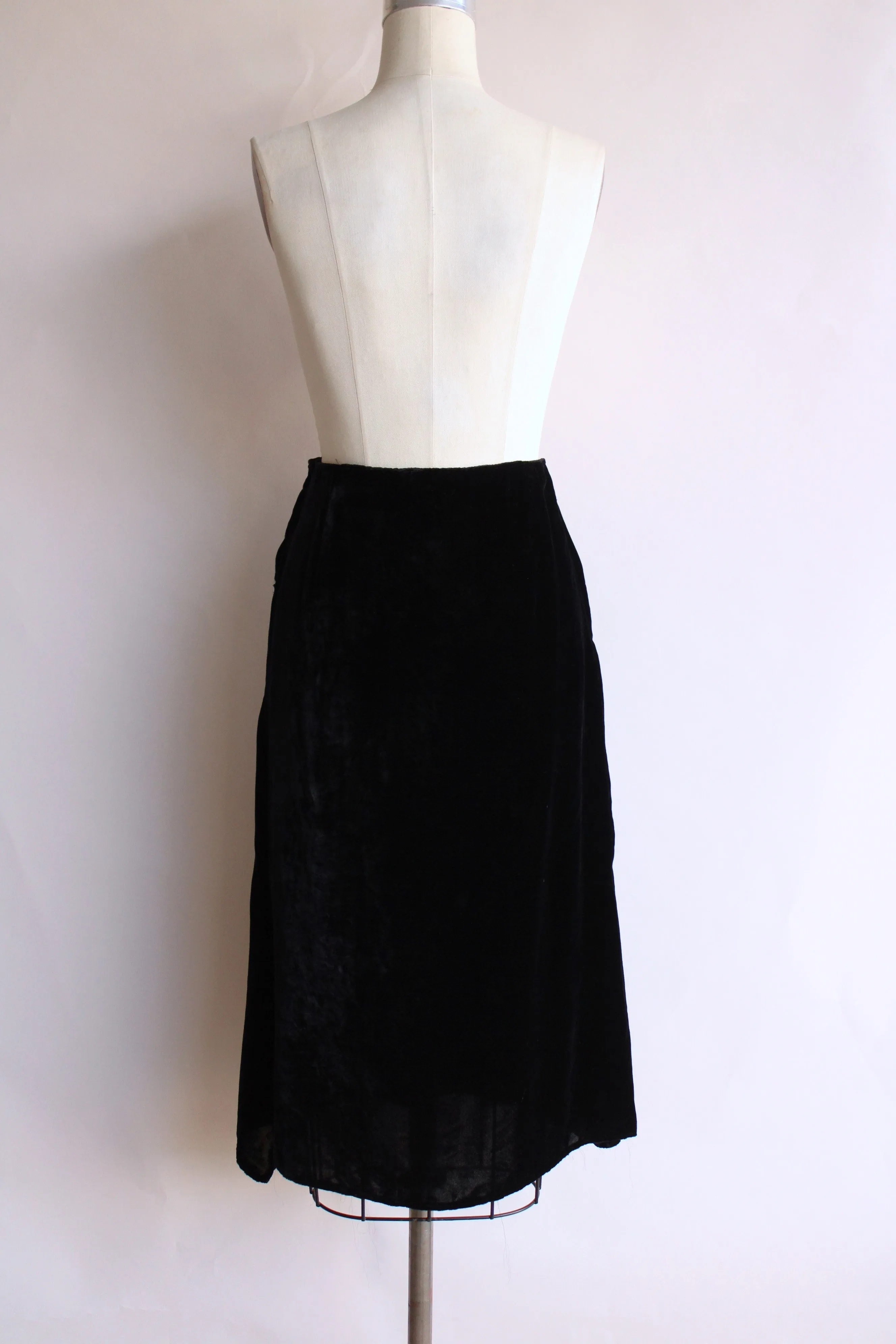 Vintage 1930s Black Silk Velvet Skirt With Side Slits