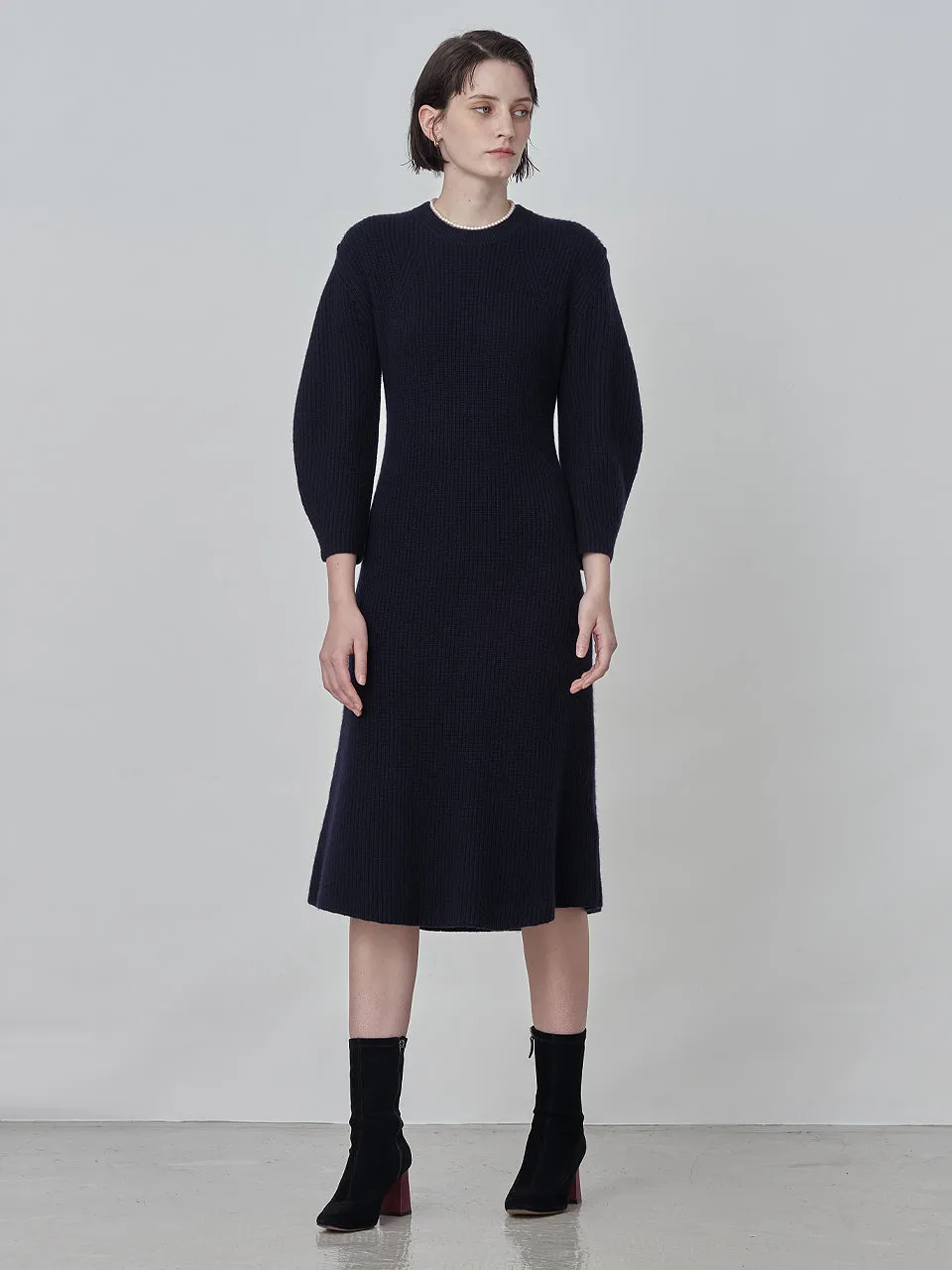 Volume Sleeve A Line Dress_Dark Navy