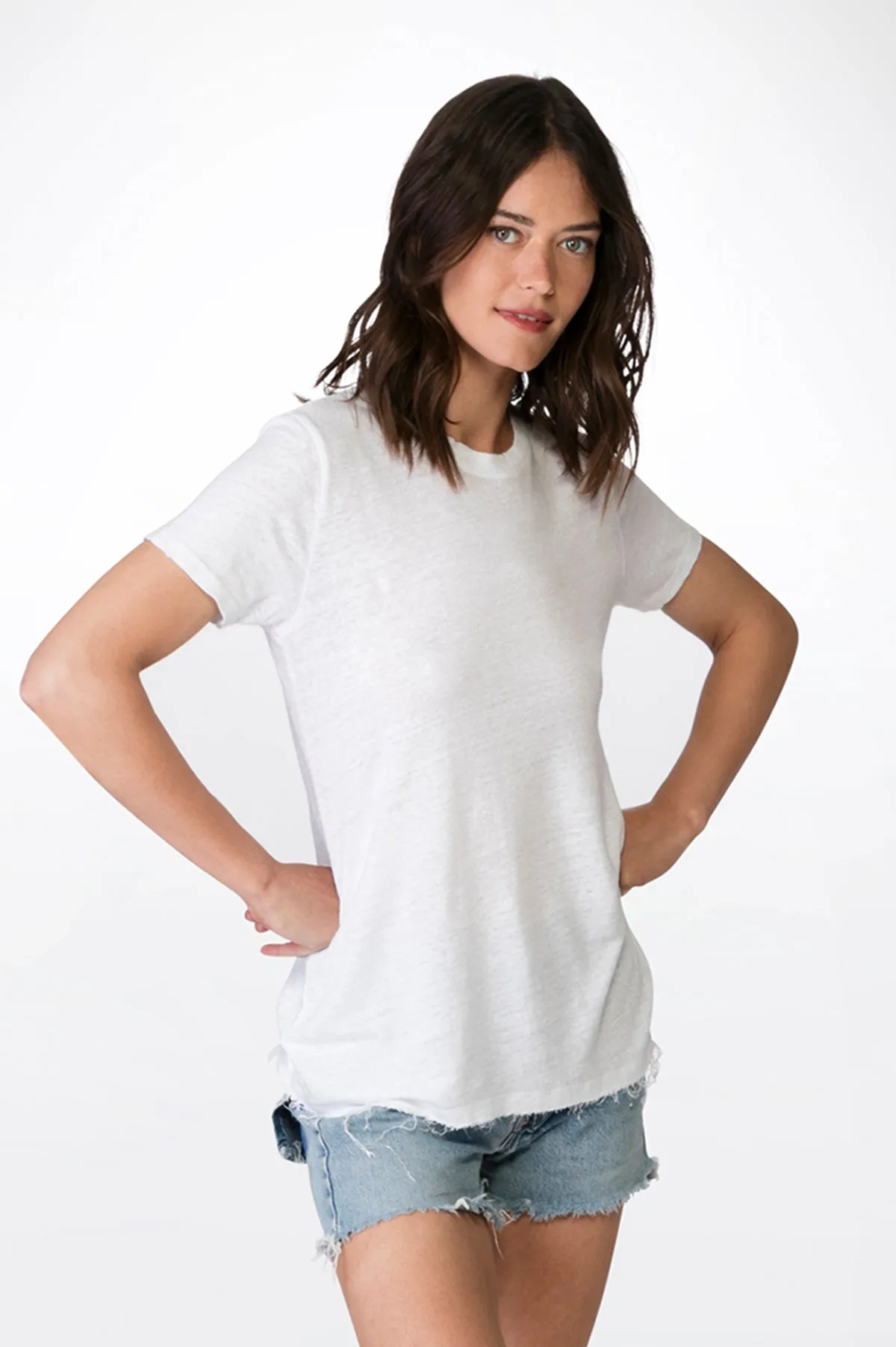 White crew neck Linen Tee