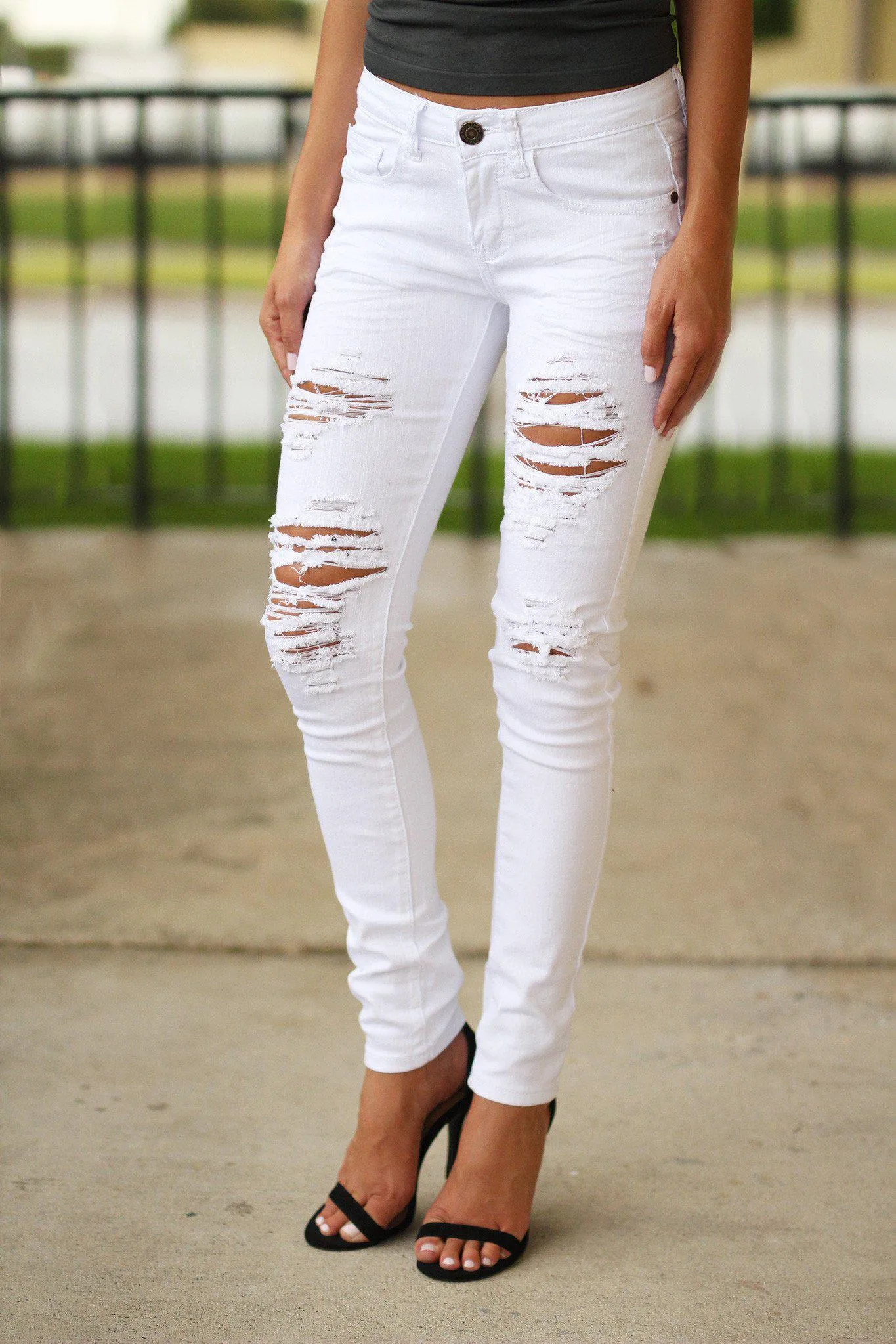 White Distressed Skinny Jeans