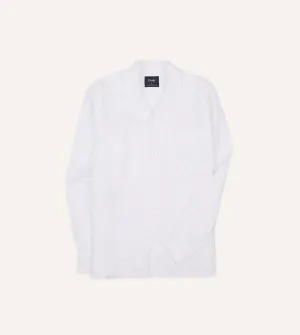 White Linen Camp Collar Long Sleeve Shirt