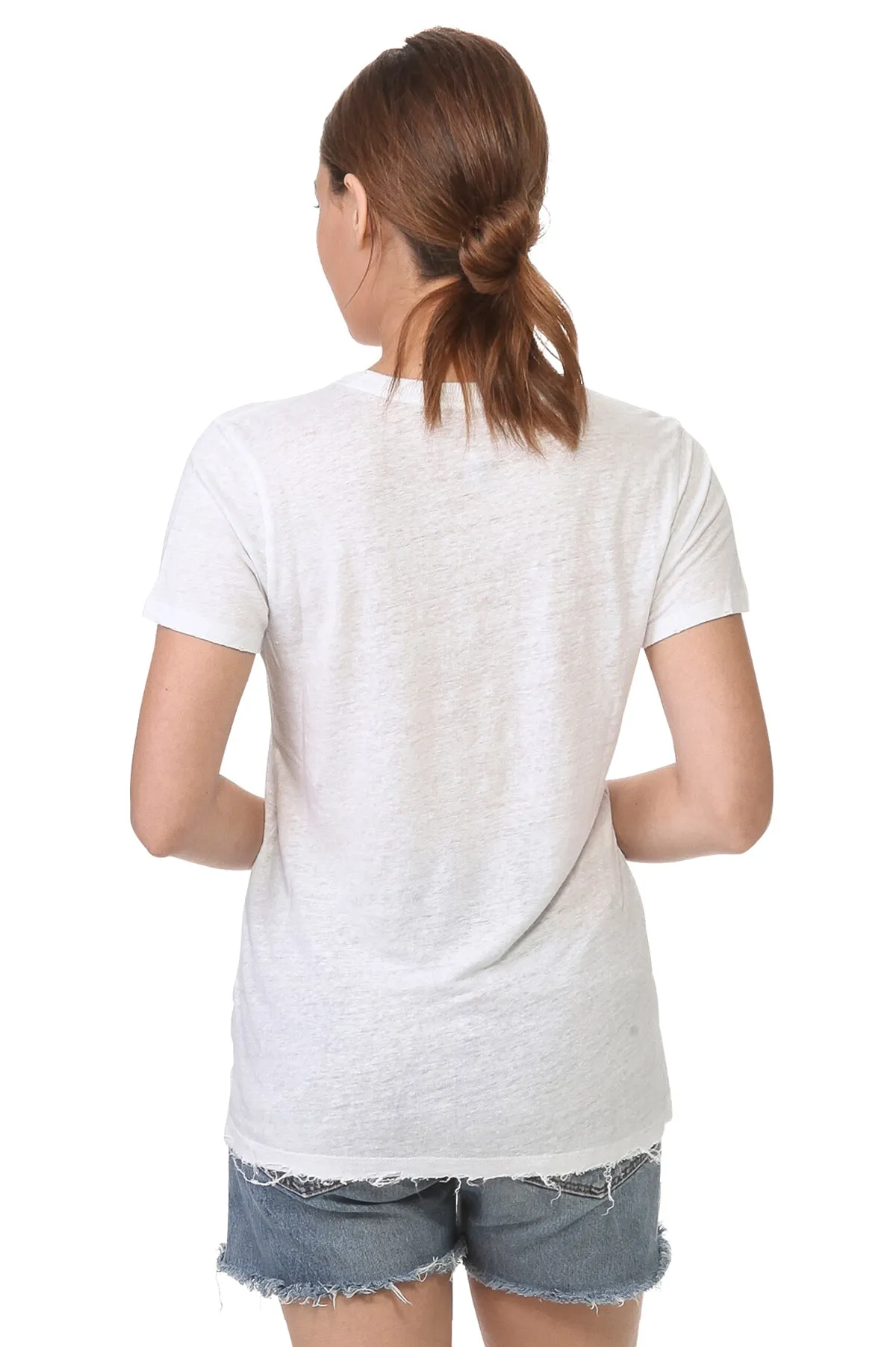 White V Neck Linen Tee