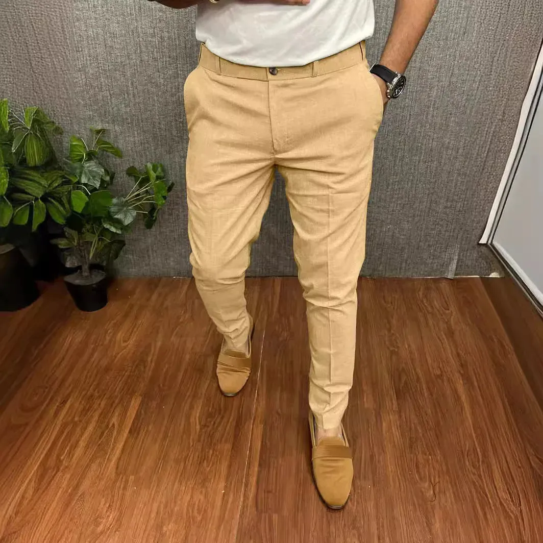 Wiaofellas  -  Solid Color Fashionable And Stylish Office Suit Pants Men's Business Casual Pants Formal Straight Leg Pants Men's Clothing MA2