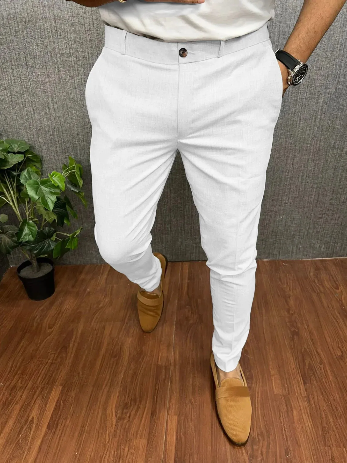 Wiaofellas  -  Solid Color Fashionable And Stylish Office Suit Pants Men's Business Casual Pants Formal Straight Leg Pants Men's Clothing MA2