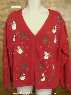 Windy Day Snowmen Corny Christmas Sweater Cardigan