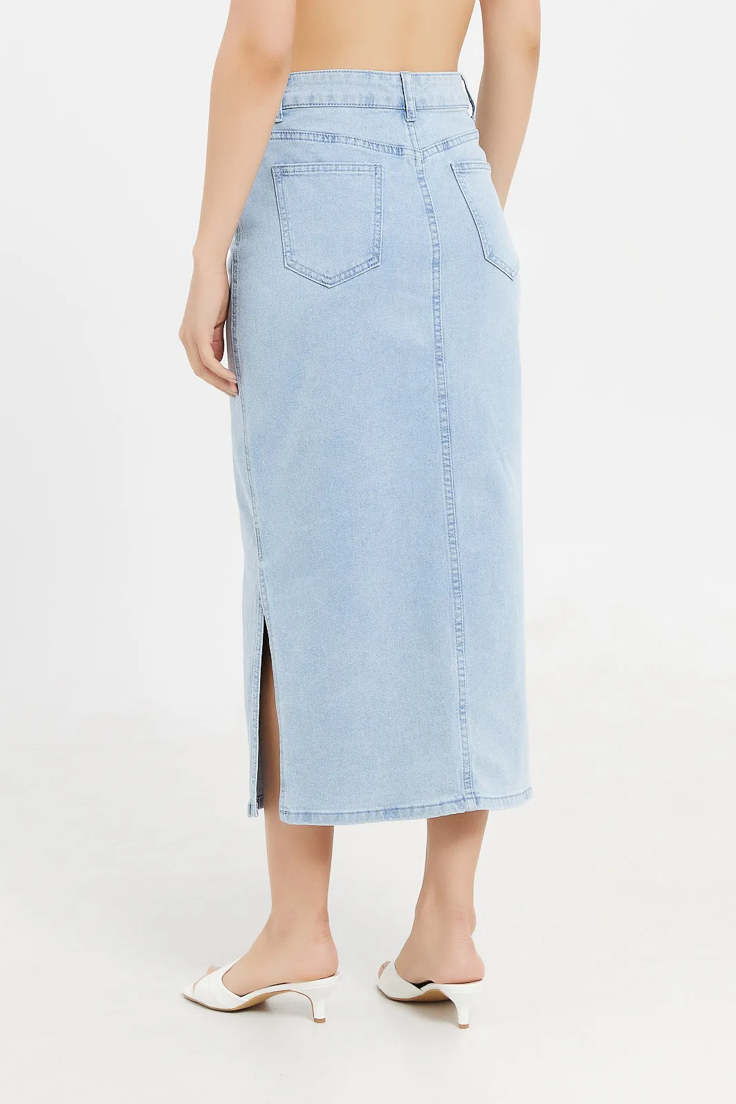 Women Blue Denim Midi Skirt