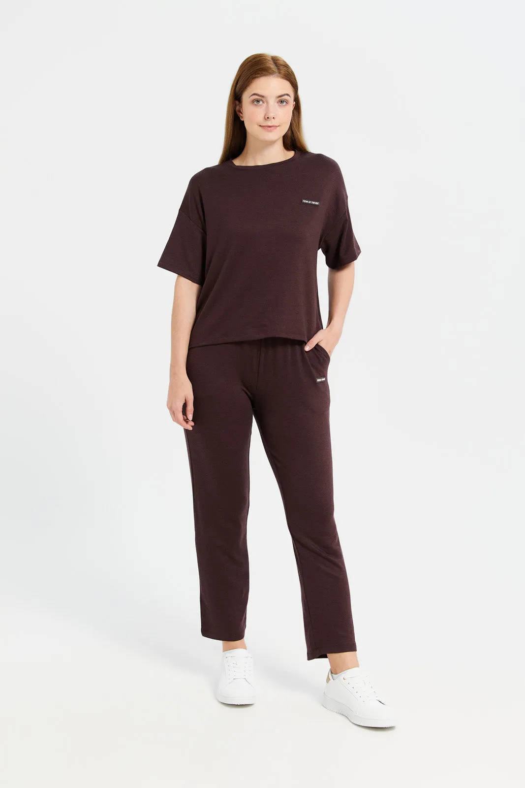 Women Brown Straight Leg Active Pants