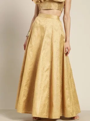 Women Gold Chanderi Foil Pocket Anarkali Skirt