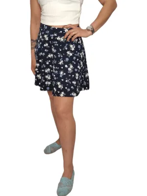 Women Skirt - Dark Blue x Flowers