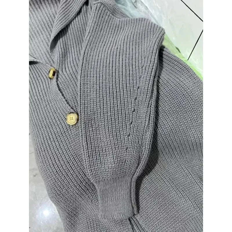 Women's Mid-length Lapel Collar Knitted Button-up Cardigan Jacket