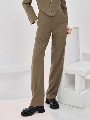 Wool Blend Straight Pants